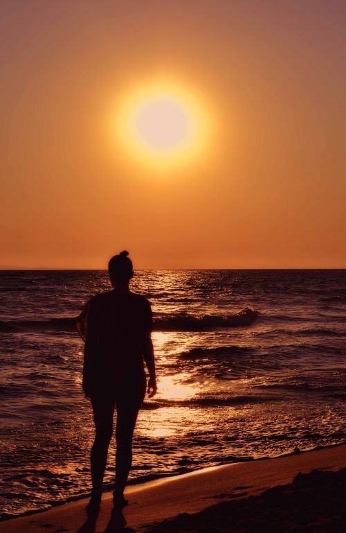 woman silhouette seaside seascape