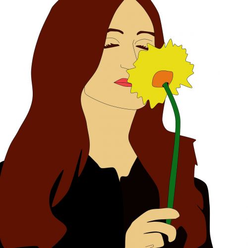 woman thinking woman and flower flower