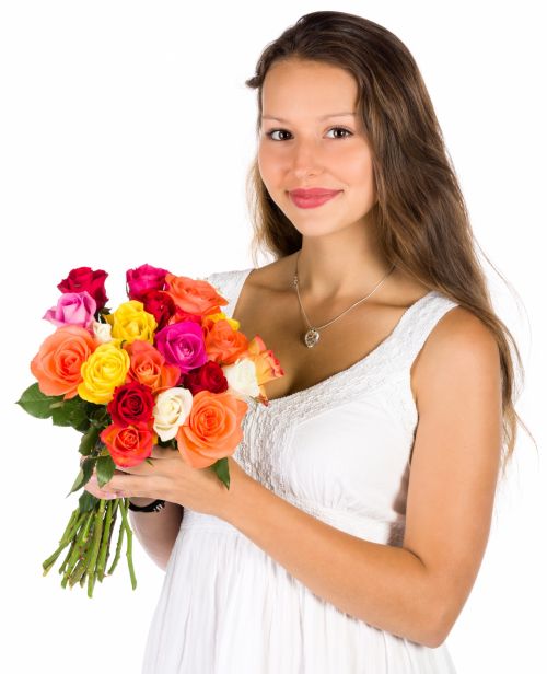 Woman With Flowers Bouquet