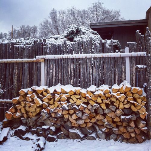 wood snow wood pile