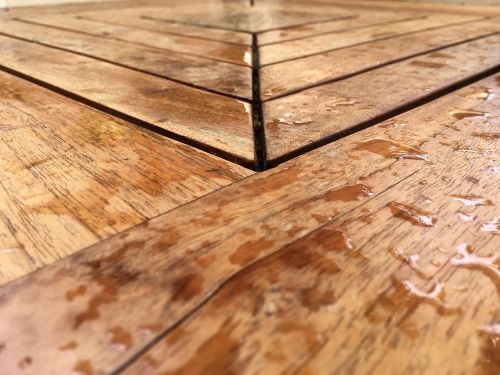 wood table rain