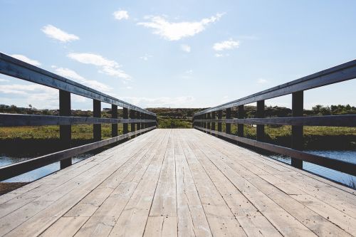 wood bridge sky