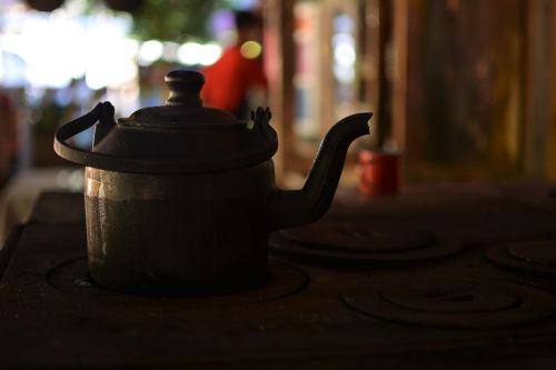 wood burning stove interior kettle