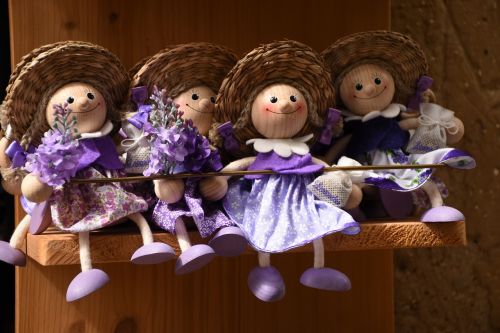 wood dolls straw hat lavender