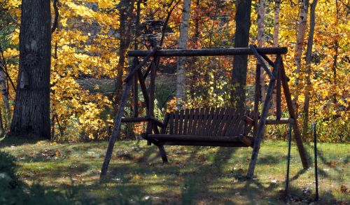Wood Swing In The Foliage