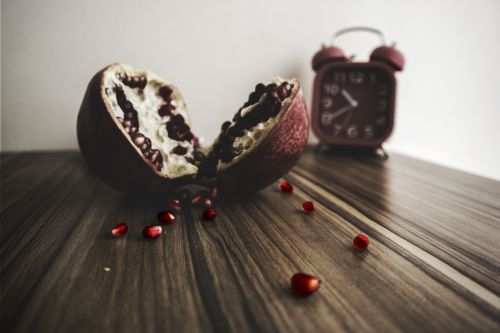 wooden table pomegranate
