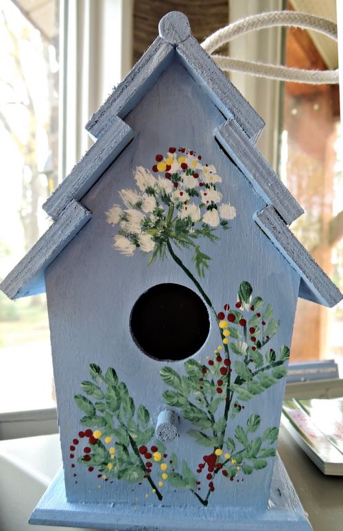 wooden birdhouse stenciled paint