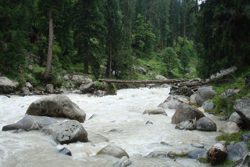 wooden bridge river bridge