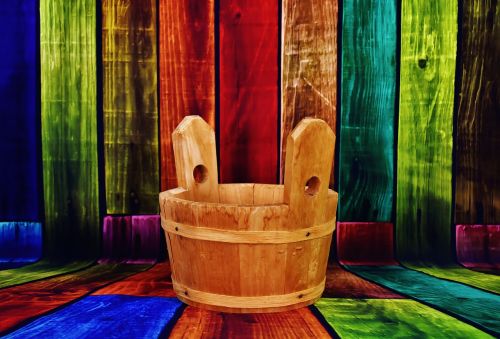 wooden bucket wood planks colorful