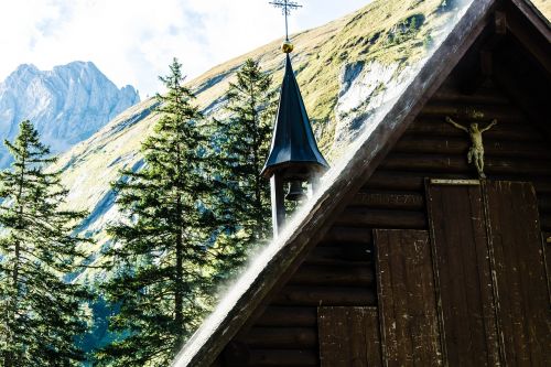 wooden church mountains nature