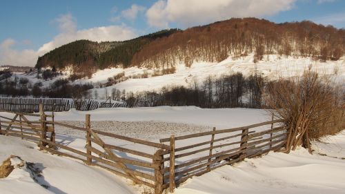 wooden fence snow winter