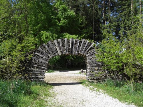 wooden gate holzstapel forest