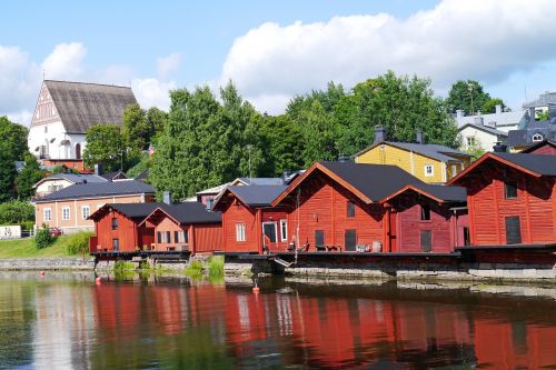 wooden houses old town river