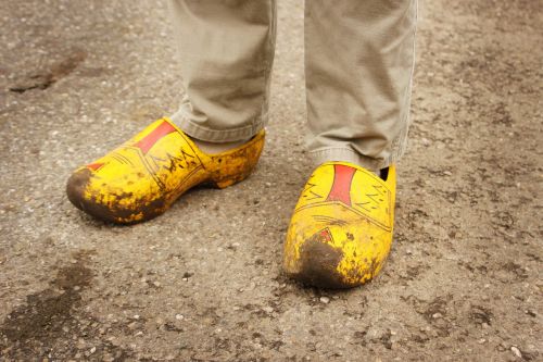 wooden shoes holland yellow