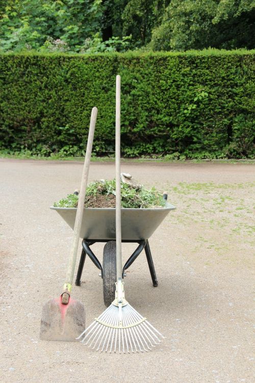 work wheelbarrow rake