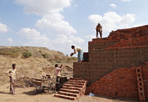 workers country-side brick-laying