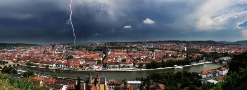 würzburg panoramic image thunderstorm