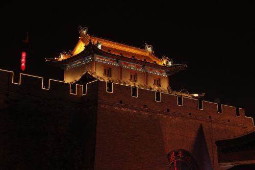 xi'an night view old town house