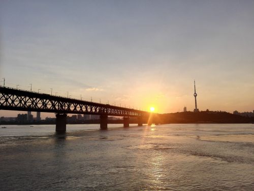 yangtze river bridge sunset afterglow