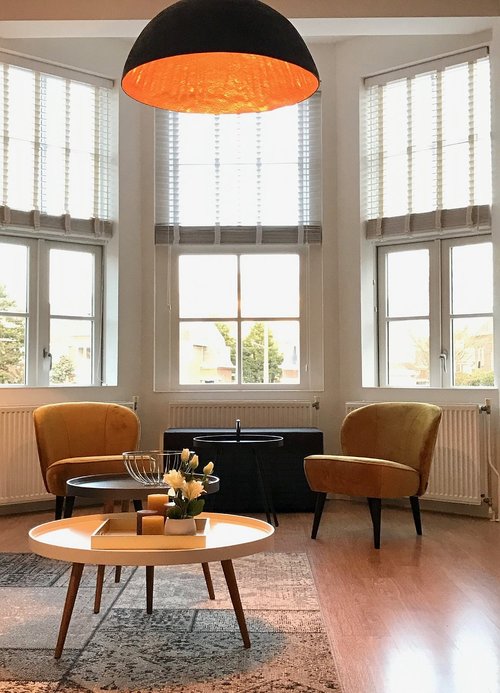 yellow chairs  living room  lamp