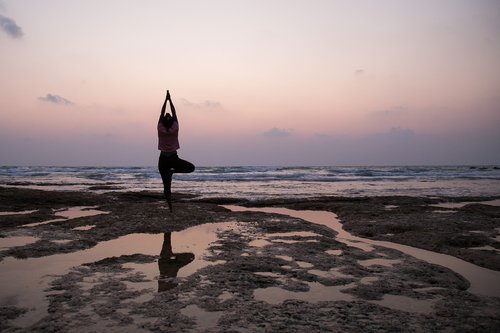 yoga  beach  reflection
