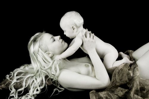 young woman blonde baby